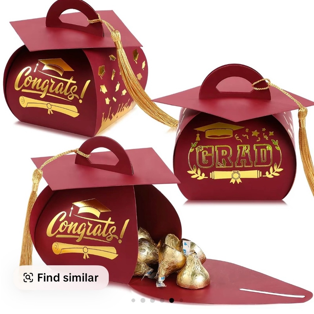 Graduation Party Favor Boxes - Crimson Deep Maroon Red and Gold - 30 each NWT